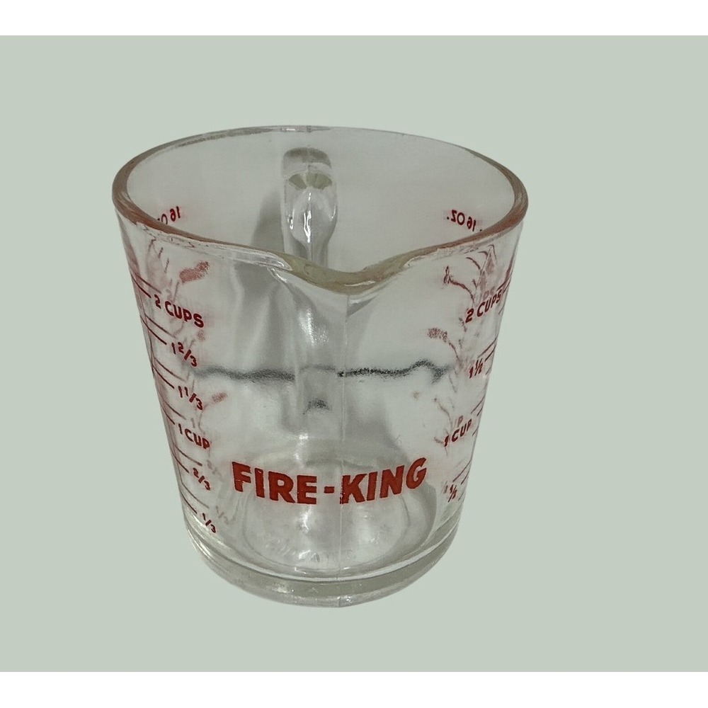 Fire-King Vintage Measuring Cup 2 Cup 1 Pint Red Lettering Clear Glass Kitchen